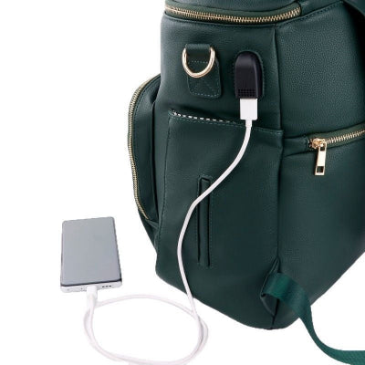 sac à langer vert en cuir PU avec USB