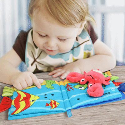 GIF livre bébé en tissu - sensoriel éveil - crabe