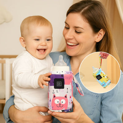 chauffe biberon dessin animé rose et jaune