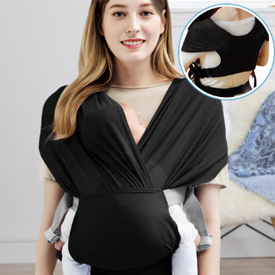 écharpe de portage noir - maman avec bébé