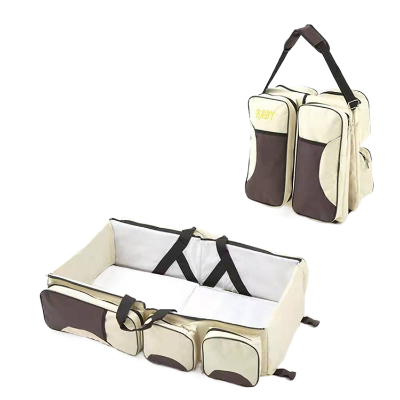 lit de voyage pour bébé - berceau et babybag - beige et blanc