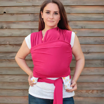 écharpe de portage rose rouge - maman avec bébé