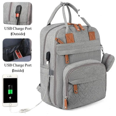 sac à dos à langer gris USB
