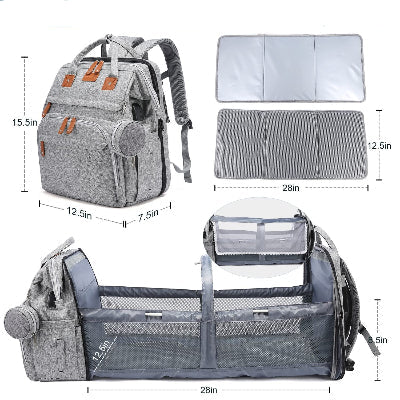 5 en 1 - dimensions sac à langer gris  avec berceau pliable- babybag