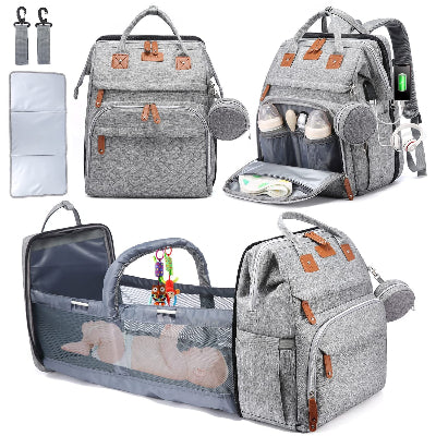 sac a langer gris  avec berceau pliable- babybag 5 en 1