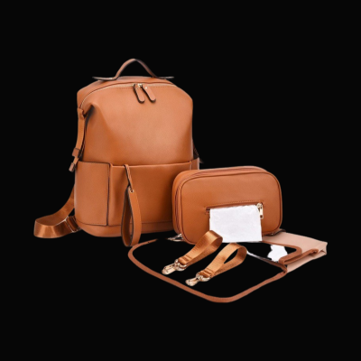 pochettes et sac à  langer en cuir marron - sac à dos pour maman